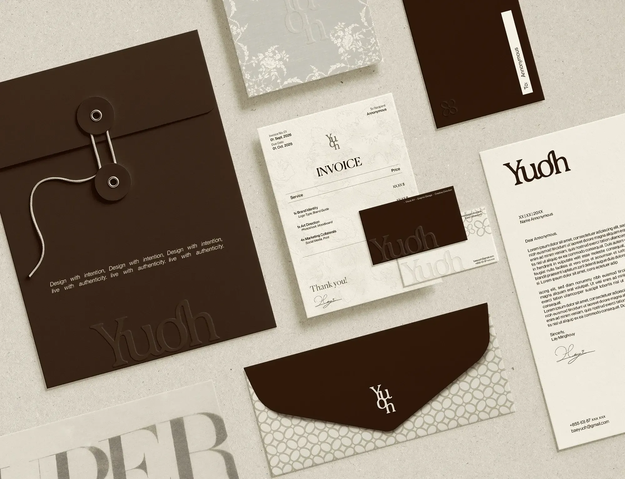 Yuoh brand strategy stationery and invoice